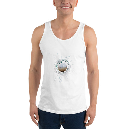 Homme blanc portant un débardeur RosePetanque pour homme.