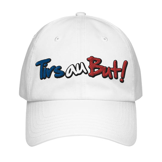 Casquette de baseball blanche en broderie colorée.